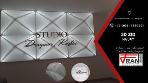 Elasticni plafoni Franstudio, Beograd, efekat 3D, štampa po želji kupca, logo firme