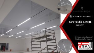 Elasticni plafoni Franstudio, Beograd, sa ugrađenim svetlećim linijama