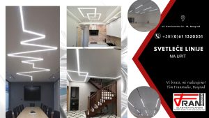 Elasticni plafoni Franstudio, Beograd, sa ugrađenim svetlećim linijama